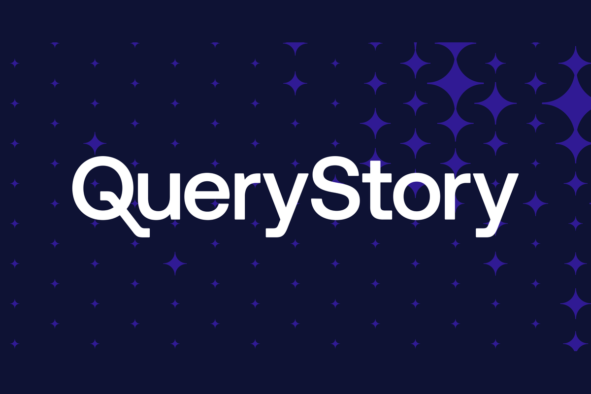 The QueryStory wordmark on a field of stars